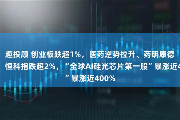 趣投顾 创业板跌超1%，医药逆势拉升、药明康德涨停，恒科指跌超2%，“全球AI硅光芯片第一股”暴涨近400%